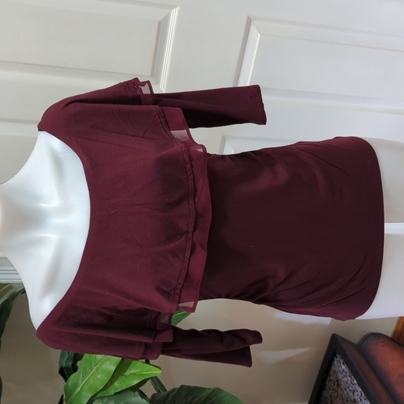 White House Black Market Tops - White House Black Market Women's Wine Colored Off The Shoulder Top Size XS